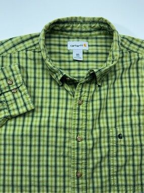 Carhartt Flannel Shirt Mens Size 2XL Tall Green Heavyweight Plaid Outdoor
